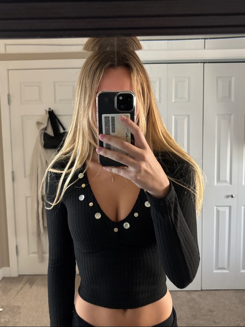 Black Long-Sleeve V-Neck Top